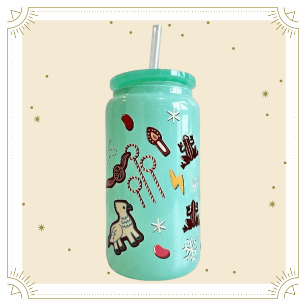 VASO VIDRIO CON TAPA HOGWARTS CUTE